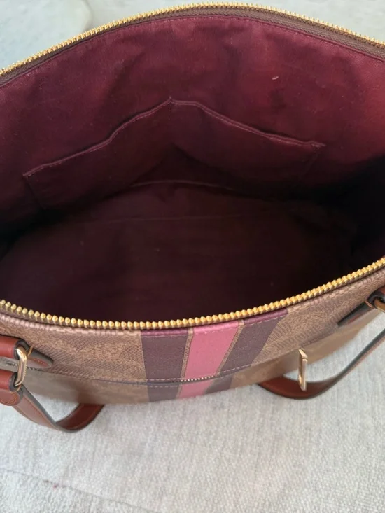 Coach Gallery Tote Bag Signature Canvas Stripe Print CBM18 Gold/Tan Multi - Picture 6 of 7